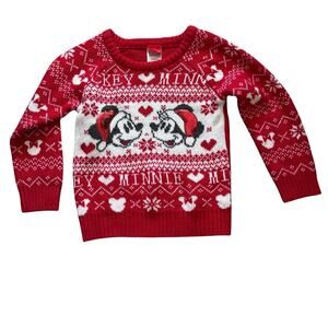 Disney Mickey Minnie Christmas Sweater Size 5T Red Holiday Fair Isle Winter